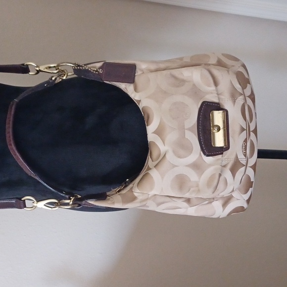 COACH Kristin Op Art Sateen Hobo Bag 19331 - Khaki/Mahogany - Picture 4 of 11